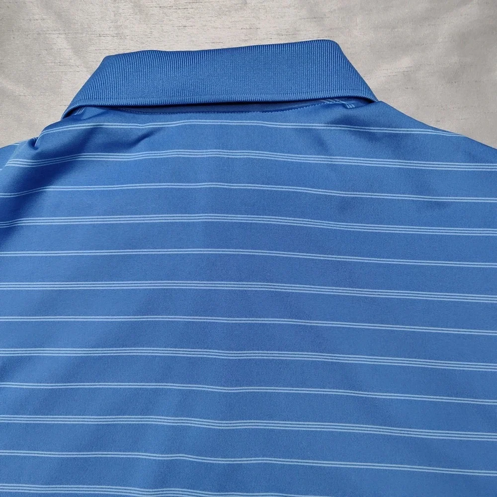 ADIDAS GOLF Men Large Blue White‎ Striped Polo Shirt EUC